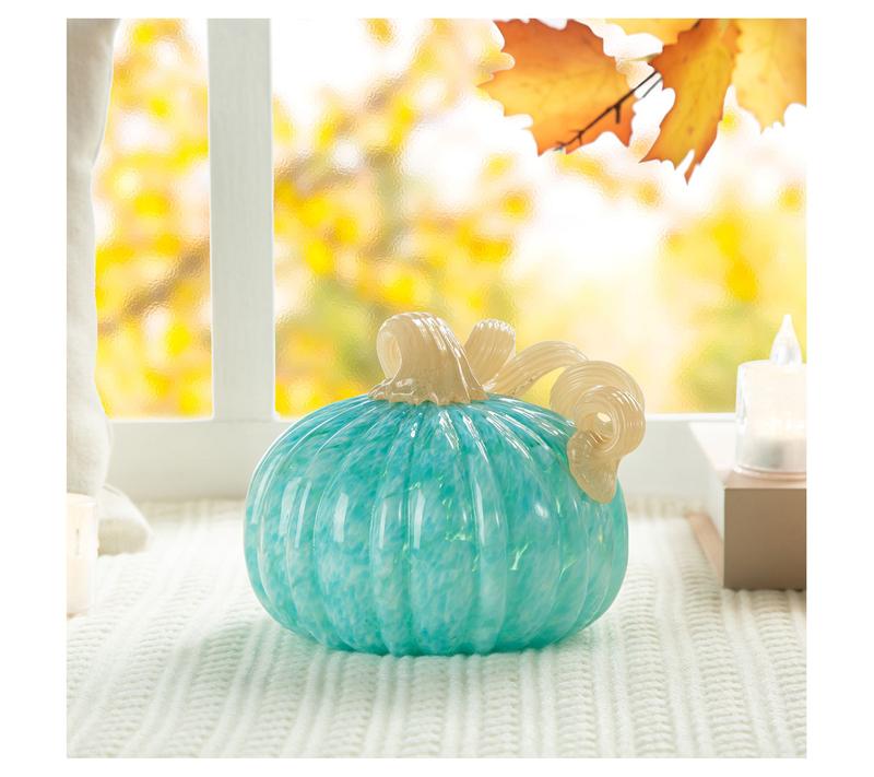 Glitzhome 6"D Fall Colorful Dots Round Glass Pumpkin