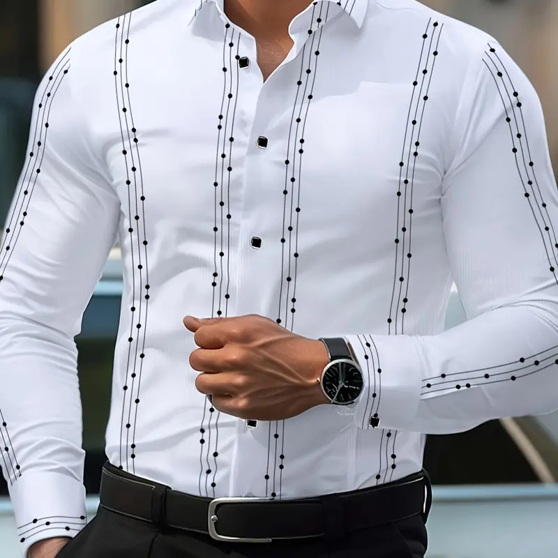 Men's Striped Print Buttoned Casual Shirt, Long Sleeve, Fitted Collared, Classic Casual Fashion Design, Comfortable & Stylish, Perfect for Daily Wear, Brand Quality Cs6031