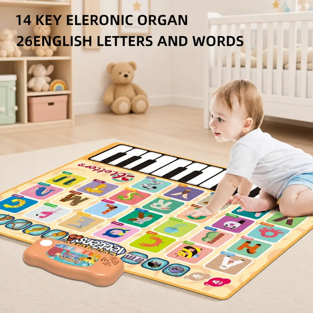 Unisex Kids' 26-Letter Musical Piano Play Mat, Animal Graphics Floor Touch Interactive Educational Learning Rug, Unisex Names