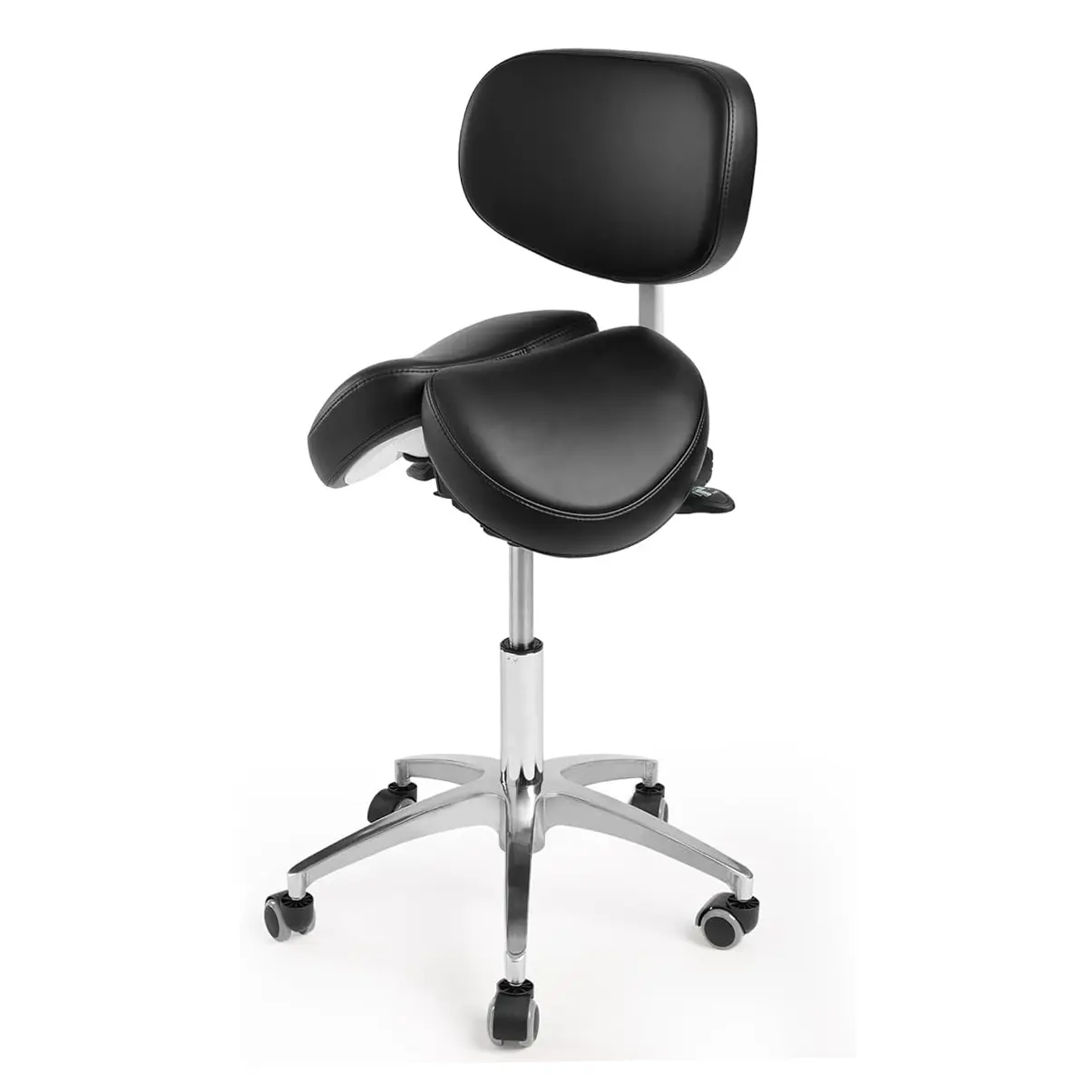 LIMKOMES Saddle Stool with Wheels Rolling Chair Backrest Support Split Seats Ergonomic Stool for Hair Stylist Dentist Salon Tattoo Small Space Office Use
