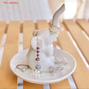 Elephant Ring Holder Dish, Ceramic Jewelry Tray Trinket Dish for Necklace Keychain Organizer, Cute Funny Birthday Wedding Mothers Day Gift for Women Friends Girls