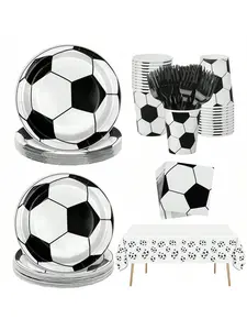 61/122pcs Soccer Party Packs, Soccer Birthday Party Supplies-Serves 20 with Soccer Plates and Napkins Tablecloth and Cutlery for Soccer Sports Theme Party Decorations,The Best Set Of Supplies For a Party Event