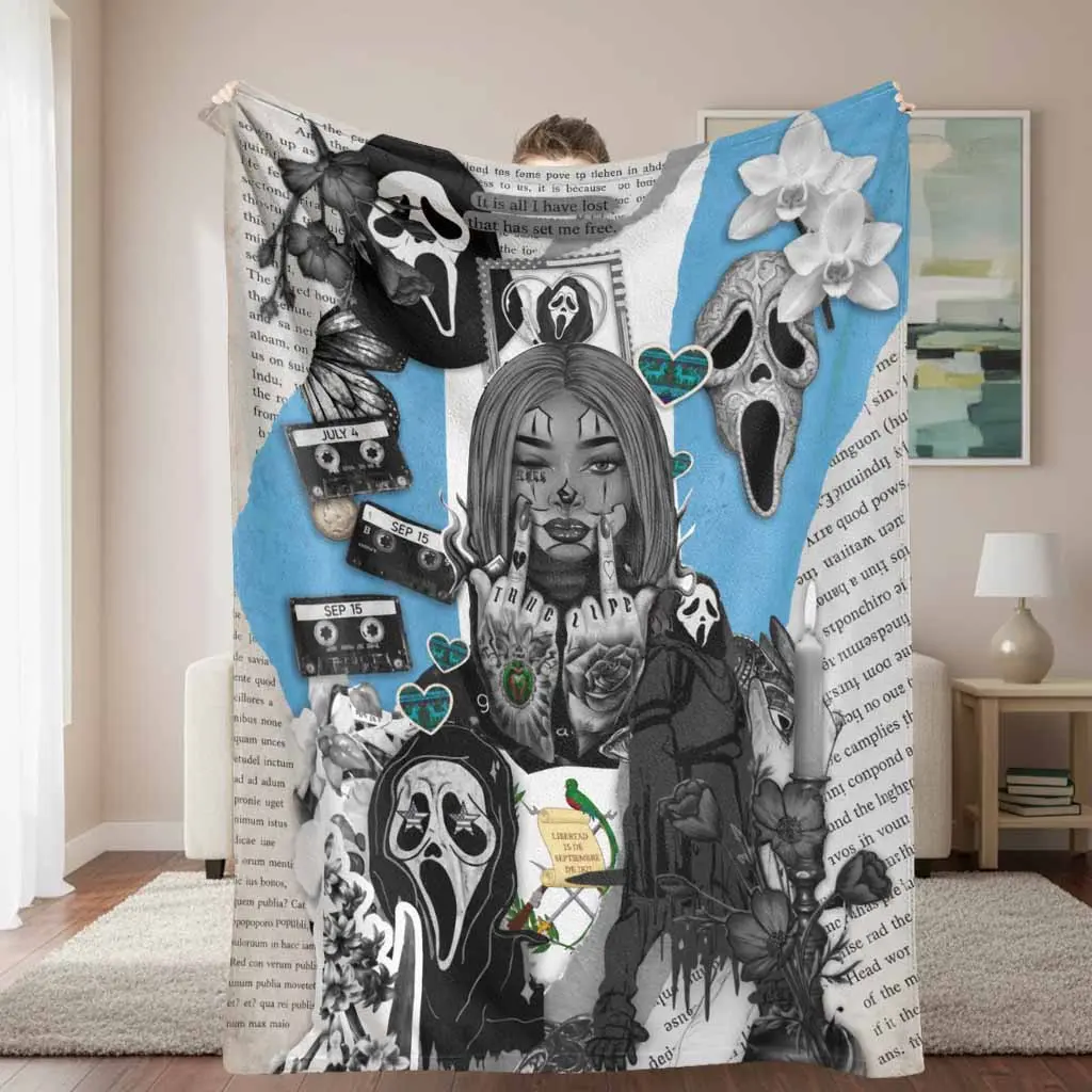 Gothic Aesthetic Fleece Blanket Dark Urban Art Print Soft Lightweight Plush Throw Super Cozy Breathable Warmth Perfect for Bedroom Living Room Sofa Couch Movie Night Housewarming Gift Home Decor Aesthetic Bedding Accessory