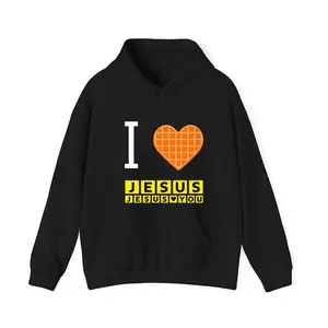I Love Jesus Waffle Heart Funny Christian Breakfast Hoodie - Sweatshirt - TShirt, Graphic Design Classic Top Casual Style Soft & Comfy  For Men, For Women
