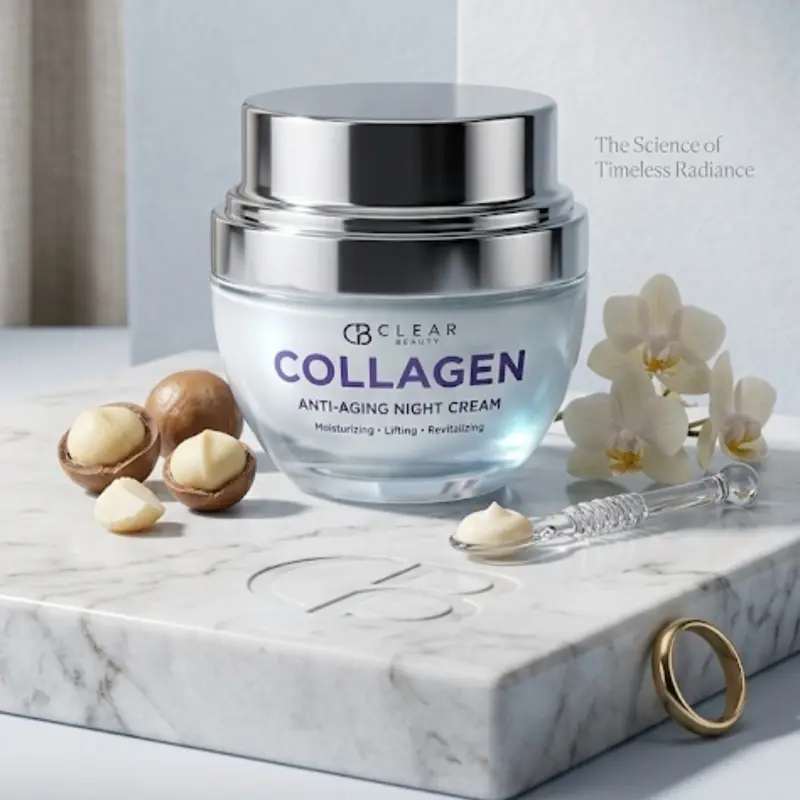 Clear Beauty Collagen Night Cream - Nourishing, Hydrating, Anti-Aging, Lifting, Revitalizing Moisturizer for All Skin Types, Promotes Radiant Complexion