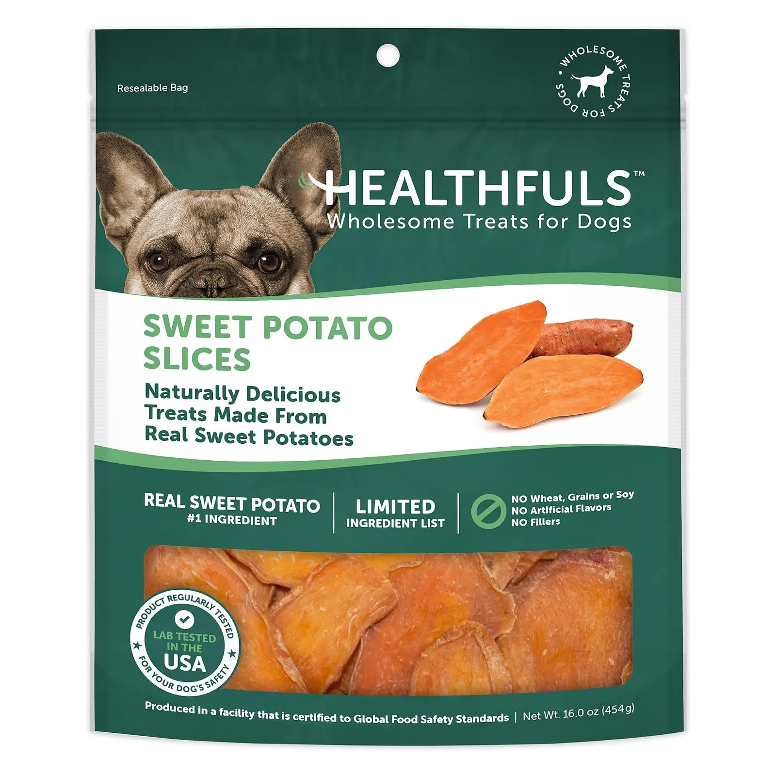 HEALTHFULS Real Dried Sweet Potato Slices, Grain Free Dog Treats, 16 oz Real Dried Sweet Potatoes, Limited Ingredients, Natural Sweet Flavor, Delicious Treat, No Artificial Flavors, For All Breeds