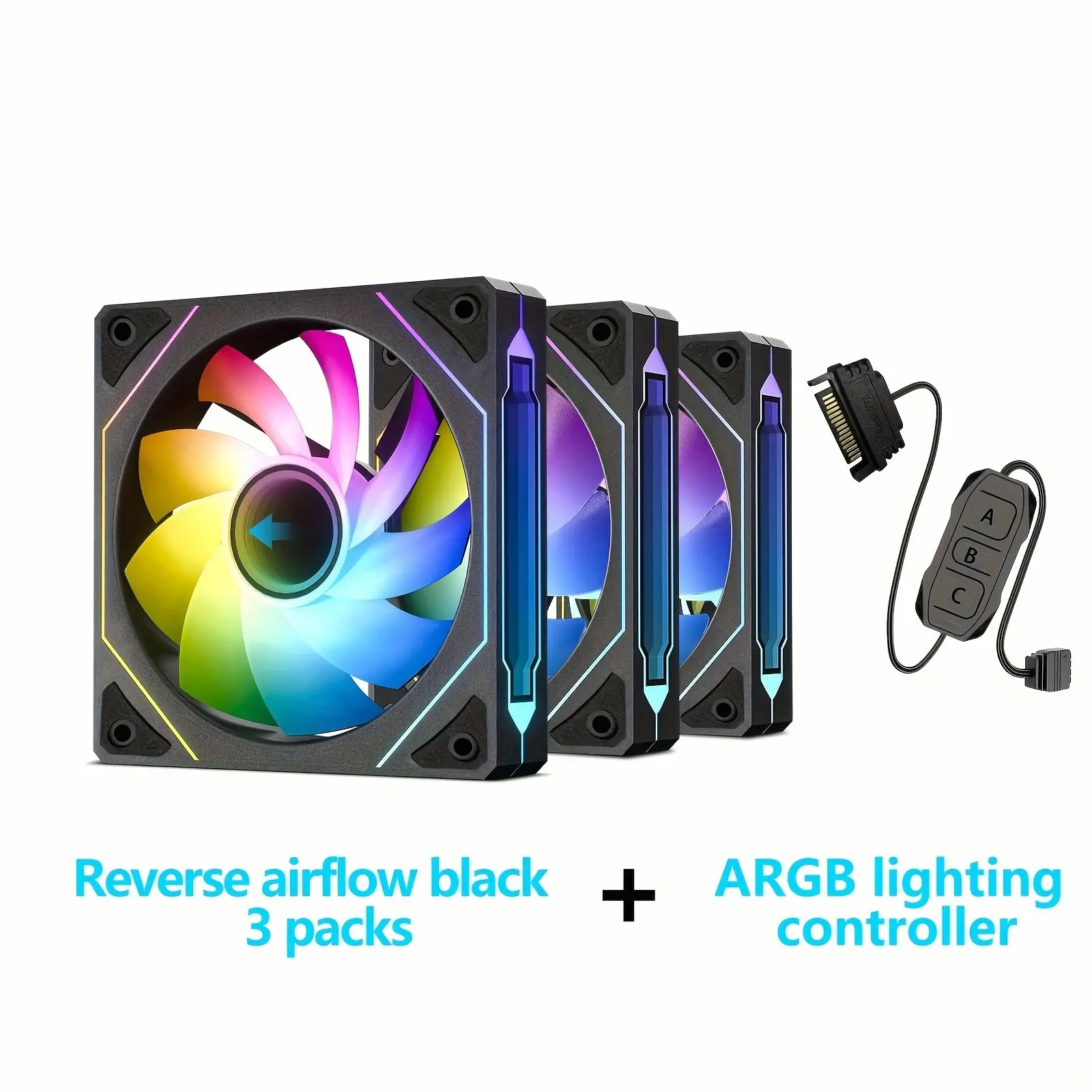 3-Pack OUYUANSU 4PRO Slanted Mirror ARGB Synchronized Fan with Hydraulic Bearing - 4.72-Inch Silent Cooling Fan, Suitable for PC, Server, CPU And Water Cooling Systems, Wind And Water Dual Cooling Mode, RGB Lighting Synchronization