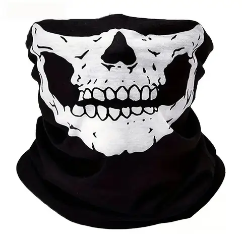 Halloween Skull Mask Set, Breathable Scarf & Hoodie, Windproof Neck Warmer, Perfect for Sports & Outdoor Role-Playing Activities, Face Covering