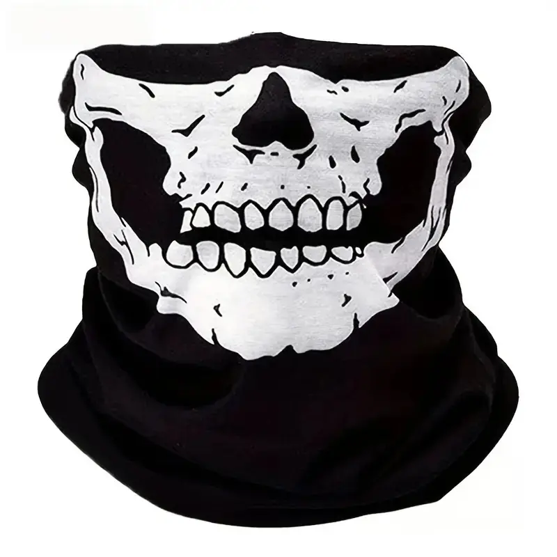 Halloween Skull Mask Set, Breathable Scarf & Hoodie, Windproof Neck Warmer, Perfect for Sports & Outdoor Role-Playing Activities, Face Covering