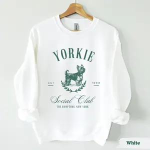 Yorkie Social Club The Hamptons New York Sweatshirt, Aesthetic Yorkshire Terrier Crewneck, Vintage 1983 Dog Mom Pullover