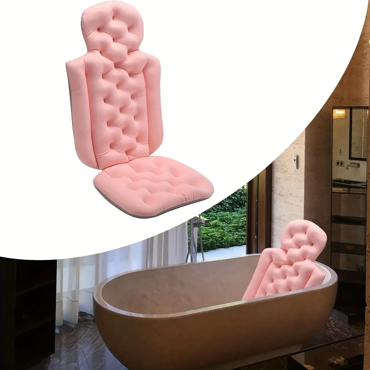 Pink Portable Bath Pillow with Non-Slip Suction Cups, Breathable Full Body Support, Headrest & Waist Support for Adult Bathing Soaks, SPA Use, Bathroom Accessories