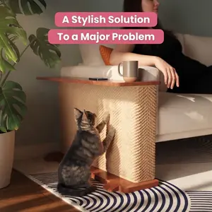 Modern Cat Scratcher Side Table – Wooden Cat Scratch Furniture Protector for Couch Corners & Indoor Cats, Cat Scratcher Side Table Protector from Cat Claws