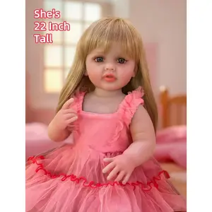 22 Inch Betty Full Body Vinyl Girl Doll With Hair Wig Princess Dress Lifelike Skin Details Waterproof Reborn Doll Christmas/Birthday Gifts For Girl