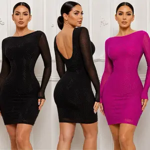 Women's Rhinestone Short Mini Dress - Front & Back Statement Decor, Glitter Shining Bling Style Casual Dresses for Women's Casual Wear