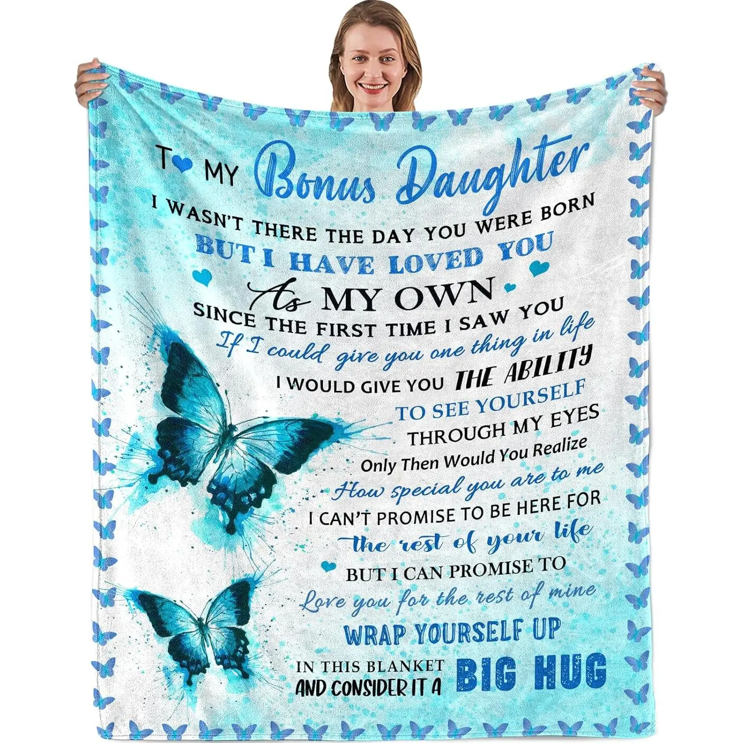 Bonus Daughter Gifts Blanket from Bonus Mom Dad, Gift for Bonus Daughter for Birthday Graduation Christmas Day, Step Daughter Gifts from Stepparents Throw Blankets 50"x60"