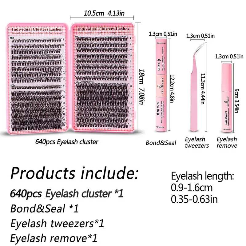 Natural Look Eyelash Extensions Set with False Lashes, Tweezers, Glue, Remover and Fixer, Professional Accessories for Women's Summer Makeup 7