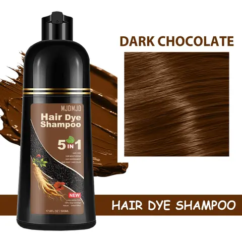 MJDMJD 5-IN-1 Herbal Shampoo Hair Dye (Dark Chocolate Brown), Haircare with Ginseng Scalp Care, Instant Temporary & Darkening Semi-Permanent Color for All Hair Types, 16.9 Fl Oz for Men & Women