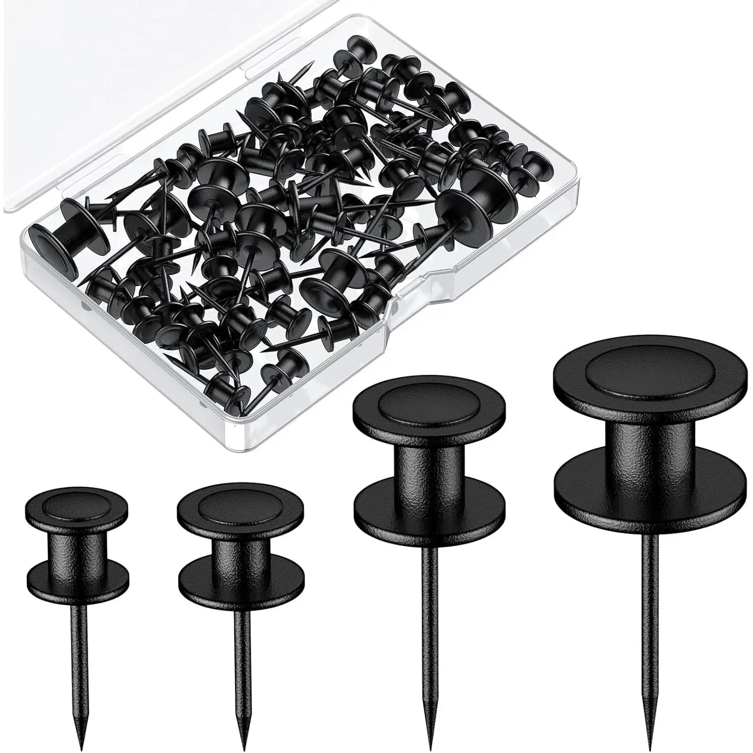 60 count Thumb Tacks, Double Headed Picture Hangers, 4 Size Push Pins for Wall, Picture  Nails, Long Wall Hooks for Pictures Photo Frame Tapestry and Decor, Black