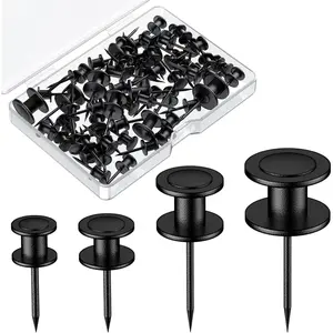 60 count Thumb Tacks, Double Headed Picture Hangers, 4 Size Push Pins for Wall, Picture  Nails, Long Wall Hooks for Pictures Photo Frame Tapestry and Decor, Black