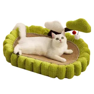 Large Space Tree Cat scratching board, Hand Woven Sisal Cat scratching Bed, Green Small Tree Design scratching Post and Lounge, durable Furniture Protector, Indoor Cat Green 25.6 Inch with non-slip base for sleeping and scratching
