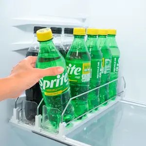 Fridge Organizer for Drinks Upgraded Design of Fridge Can Organizer with Larger Stopper Height Width Adjustable Automatic Can Holders for Fridge with Lock Holds 10 Cans 2 Rows White