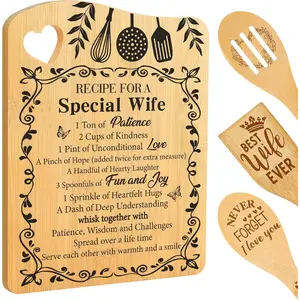 Wife Gift from Husband, Unique Gift for Wife Birthday Gifts, Mothers Day Gifts from Husband, Engraved Bamboo Cutting Board Set-"Recipe For A Special Wife"