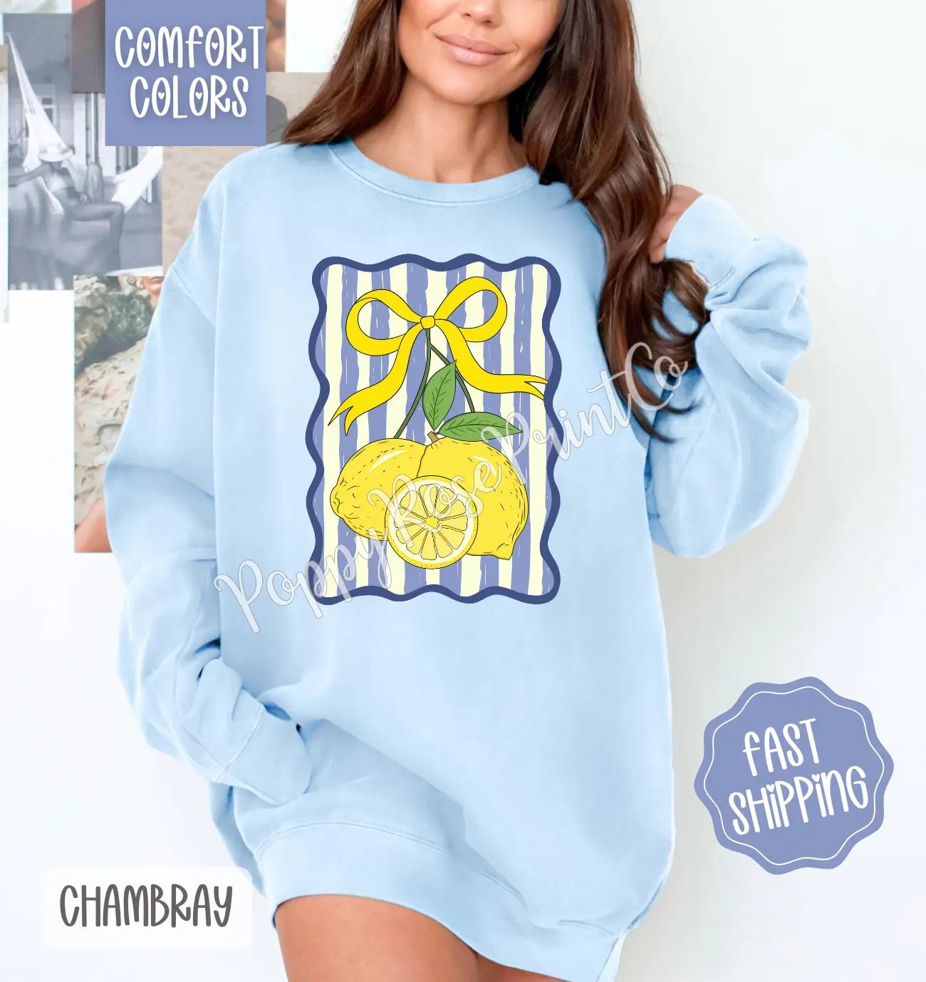 Lemon Aesthetic Comfort Colors Sweatshirt, Fruit Summer Sweater, Cute Women's Crewneck