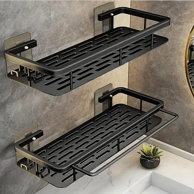 Bathroom Shelf, 2 Counts/set Wall Mounted No-drill Hanging Shower Organizer, Space-saving Organizer with Hook, Shower Rack, Bathroom Accessories, Bathroom Gadgets, Shower Bath Tool, Home Goods Shower Caddy