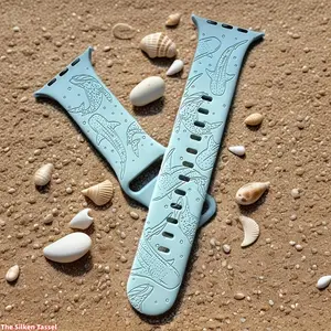 Ocean Themed Whale Laser Engraved Silicone Watch Band, Breathable Strap for Women, Fit for All Apple Watch Models (No watch)