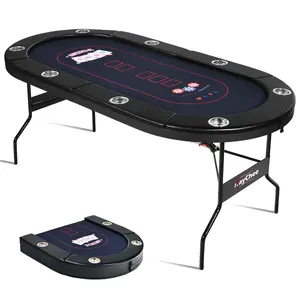 71" 8-Player Foldable Poker Table — Portable Casino-Style with Metal Legs, Cup Holders, and Felt Surface for Texas Hold'em & Blackjack