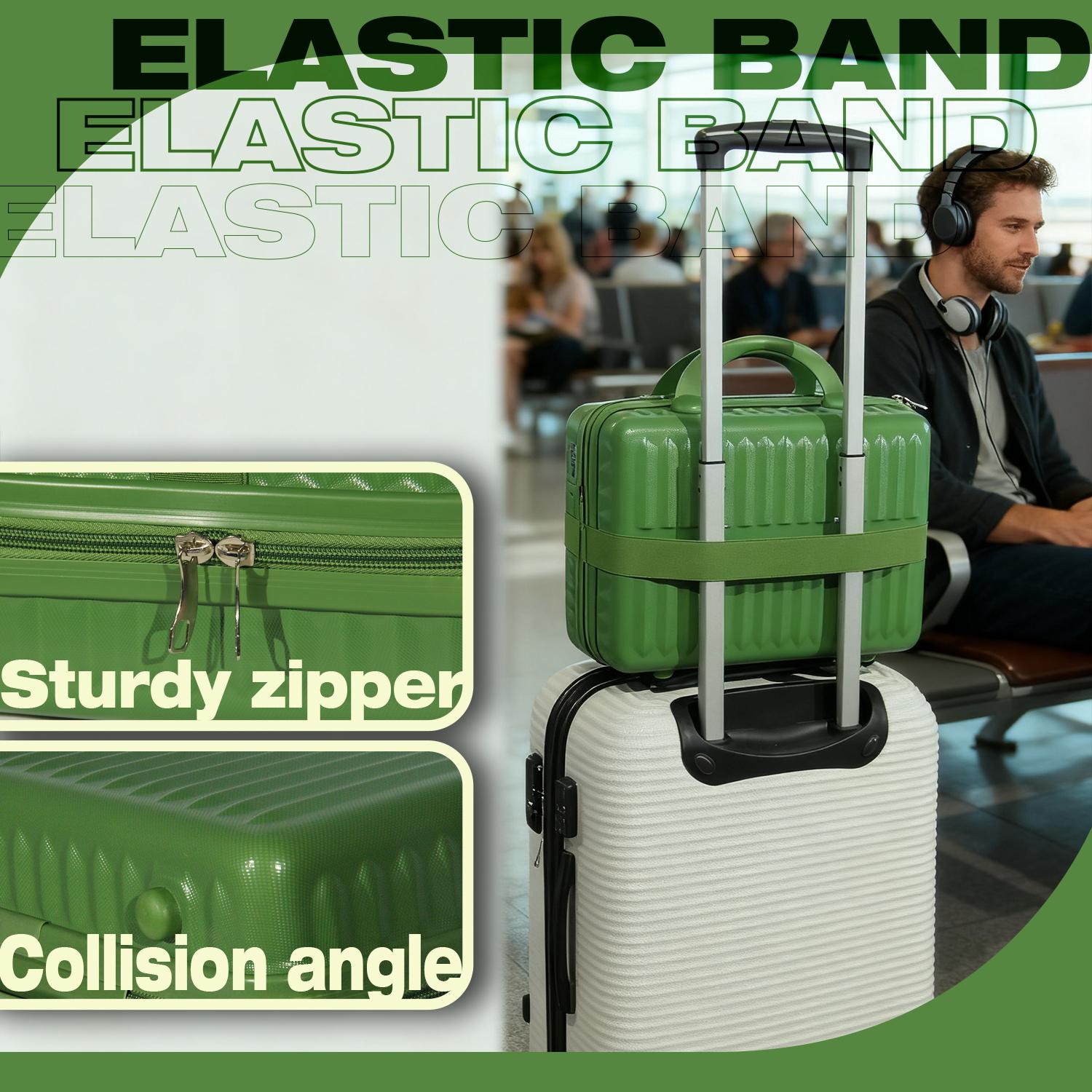 Dark Green Mini Hard Shell Makeup Travel Case, Portable Cosmetic Organizer with Secure Elastic Straps, Heavy-Duty ABS Vanity Bag for Women & Girls