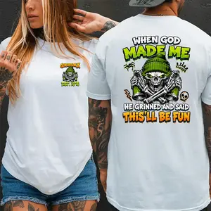 Personalized Year 1965-1980 When God Made Me Generation X Shirt, He Grinned and Said This’ll Be Fun Gen X Shirt, Skull Graphic Shirt, Full Colors, Full Sizes, For Men, For Women