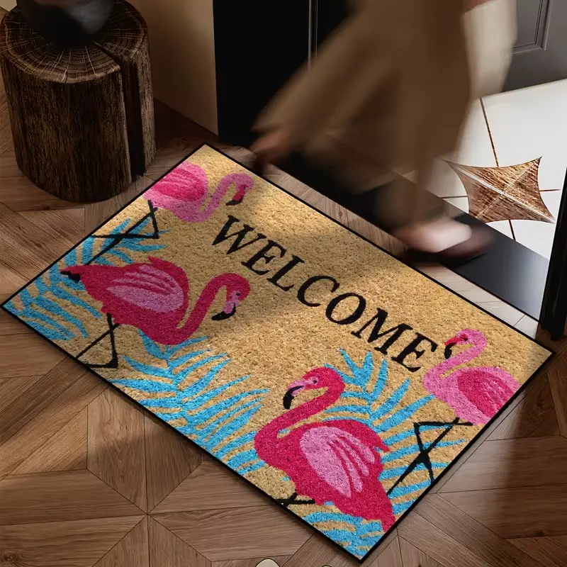 Spring Flamingo Palm Leaf Pattern Door Mat, Indoor And Outdoor Non-Slip Mats, Doormat, Suitable For Kitchen, Restaurant, Corridor, Bathroom, Bedroom, Outdoors, Entrance, Home Decoration, Room Decoration, Four Seasons Can Be Used