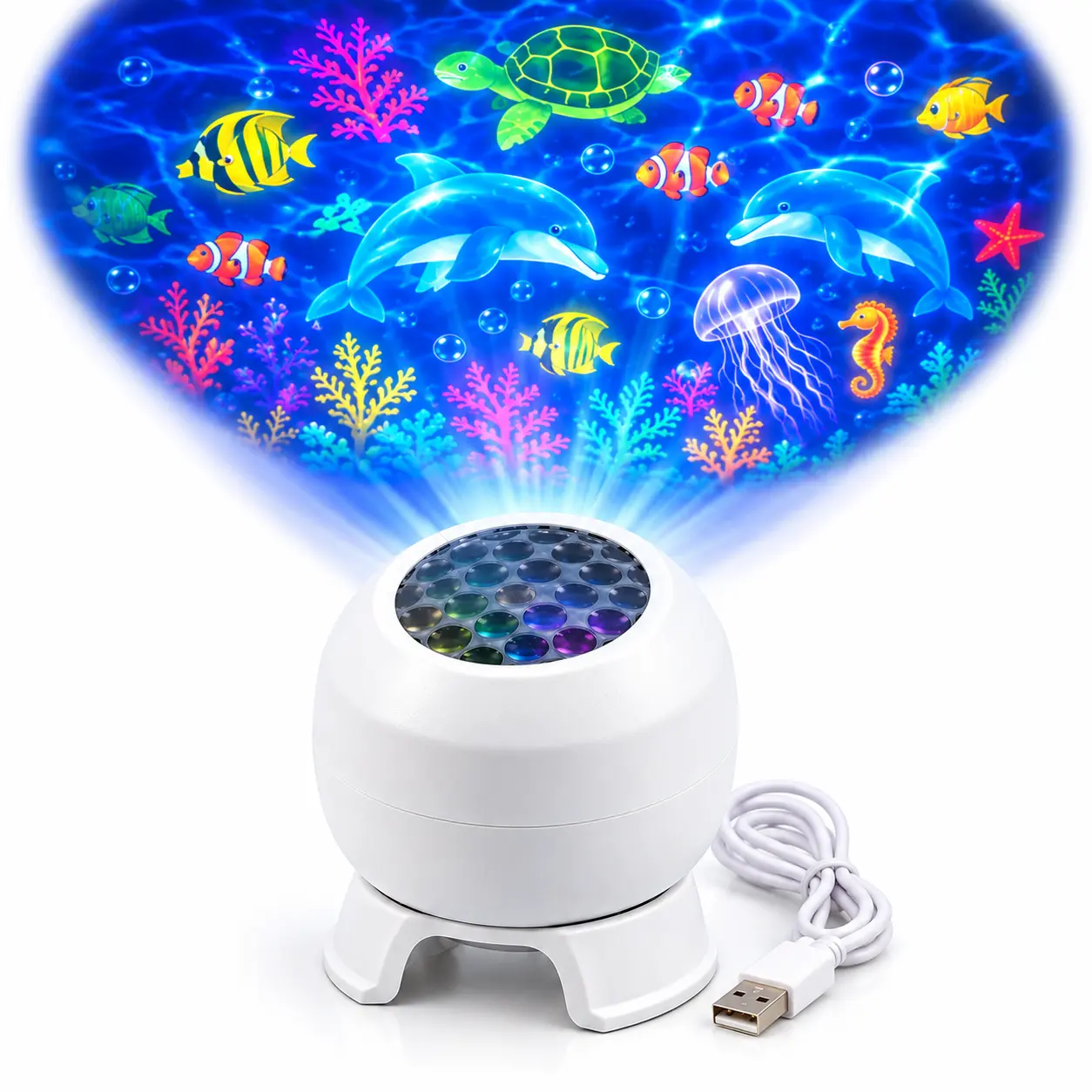 2026 Ocean & Snowflake Projector Light, Rotating Room Projection Lamp, Colorful Underwater Sea Animals or Snowflake Night Light, USB Powered Bedroom Decor & Gift