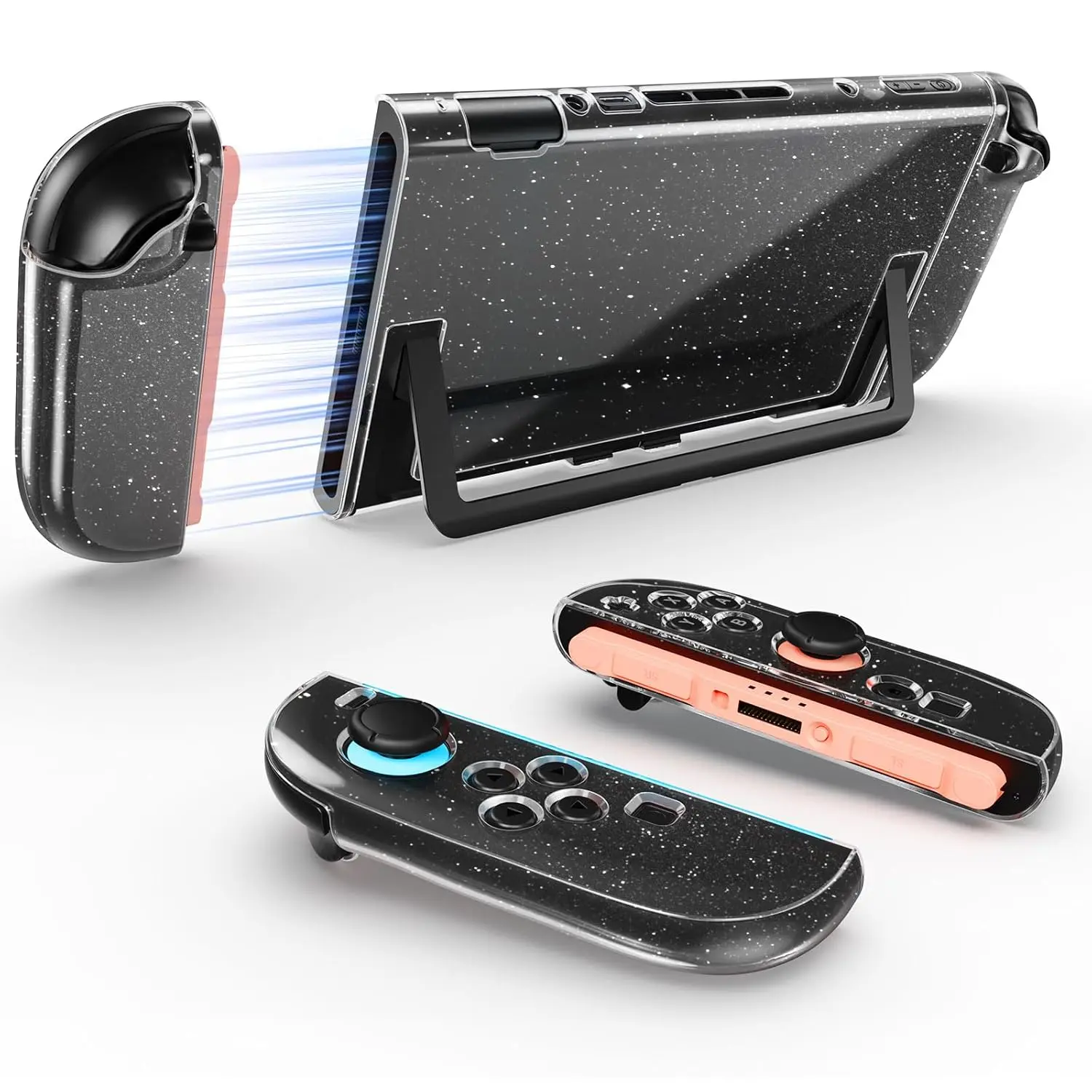 Jemdo Clear Glitter Protective Case Only for Nintendo Switch 2 2025, Slim Shockproof Cover Hard PC Back Soft TPU Joy-Con Shell Anti-Yellowing
