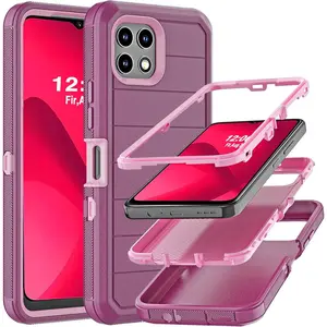 3-in-1 skockproof Designed for T-Mobile Revvl 7 Case with Drop Proof 3-Layer Durable Cover/Shockproof Armor Drop Protection Solid Rubber Case for Revvl 7 6.58"-Wine Red/Pink