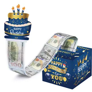 Birthday Money Gift Box, Surprise Cash Gift Box with Pull-Out Happy Birthday Card and 50 Transparent Bags, Creative Cash Gift for Kids and Adults