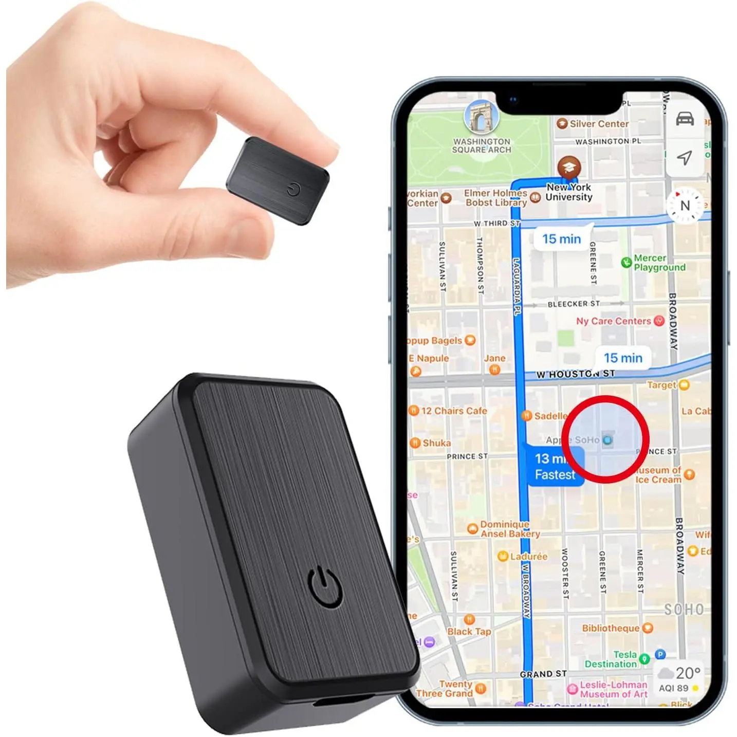 Hidden Magnetic Metal GPS Vehicle Tracker for Parents, 1x2in Compact Safety Monitoring Device, Full US Coverage, Geofence, No Monthly Fee/Subscription, Real-Time Tracking via Smartphone