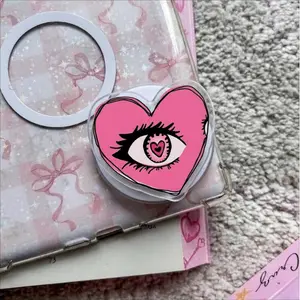 Pink Eye Heart MagSafe Phone Grip, Coquette Aesthetic Griptok, Heart Eye Phone Stand, Soft Girl Aesthetic Accessory, Romantic Pink Heart Gift