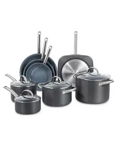 BLACK+DECKER 12-Piece Ceramic Hard Anodized Aluminum Cookware Set, Pots and Pans Set with Ceramic Non-Stick Coating, Kitchen Set with Stainless Steel Handles, Tempered Glass Lids, Oven Safe, BDK100B