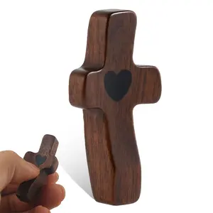 3/5/10/20pcs Handcrafted Olive Wood Pocket Crosses Set Spiritual Comfort Prayer Worship Keepsakes Vintage Design prayer  cross  cloth