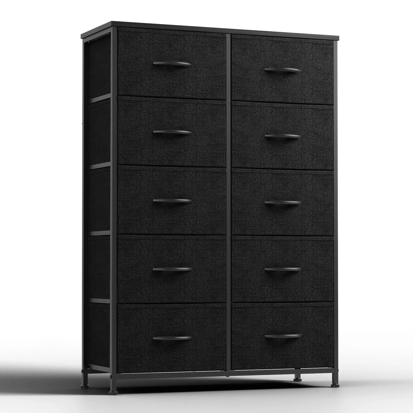DUMOS 10-Drawer Tall Modern Fabric Vertical Bedroom Dresser - Sturdy Wood-Top Freestanding Organizer with Adjustable Legs, Quick Setup for Bedroom Storage, Space Organizing, Storage Upgrade
