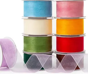 Organza Ribbon Set - Assorted Sheer Ribbons, 1" x 90 Yds, Colored, Clear, Chiffon, Tulle for Flower Bouquet,  Wrapping, Christmas Tree, Wedding Invitations, Wreaths, Bows, Crafts