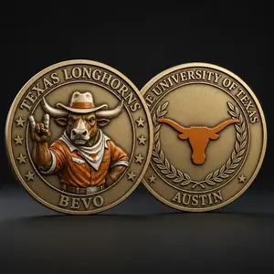 Texas Longhorns challenge coin University of Texas Austin Bevo Hook em Horns college football fan collectible coin gift