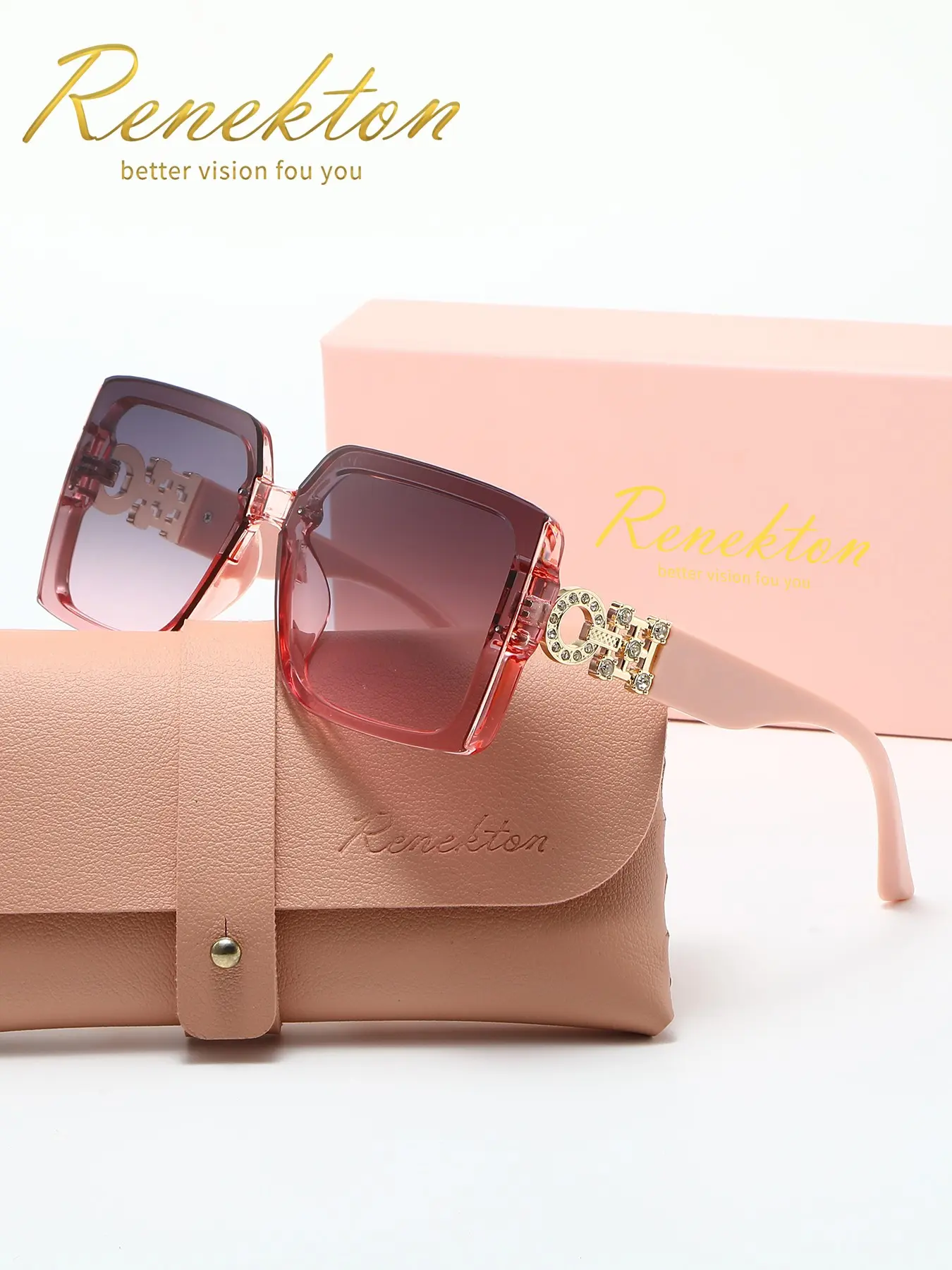 Renekton Women's Stylish Trendy Sunglasses, Trendy Styling Sunglasses, with Water Diamond Decoration Frame, Perfect for Driving & Outdoor Activities, Ideal Gift for Summer Beach Travel