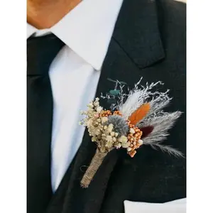 Rinlong 6Pcs Assorted Dried Flower Boutonnieres Pale Blue