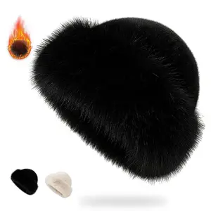 【FaddishDeal】Women's Winter Woolly Beret Faux Fur Decorated Fashion Hat Warmth Protection Versatile Elegant Foldable Breathable One Size Fits Most.