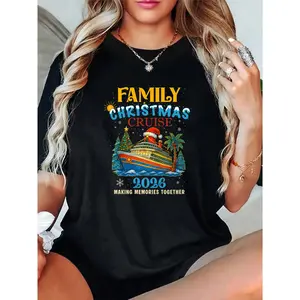 Unisex 100% Cotton Matching Family Christmas Cruise 2026 Holiday T-Shirts – Fun & Girly, TikTok Fashion, Soft Cotton Tops