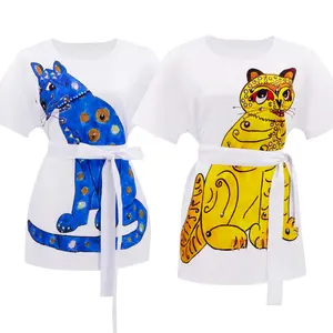 Women‘s Anni Frid 70s Retro Outfit Vintage T Shirt Dress with Belt Suit