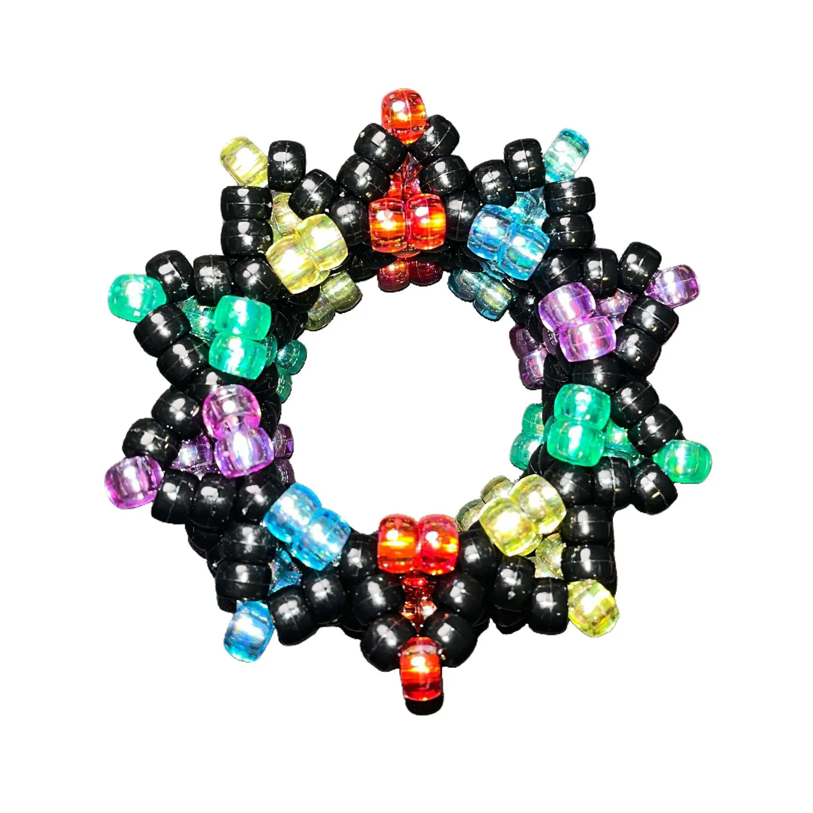 Black and Colorful Holographic Rotating Kandi Cuff Bracelet